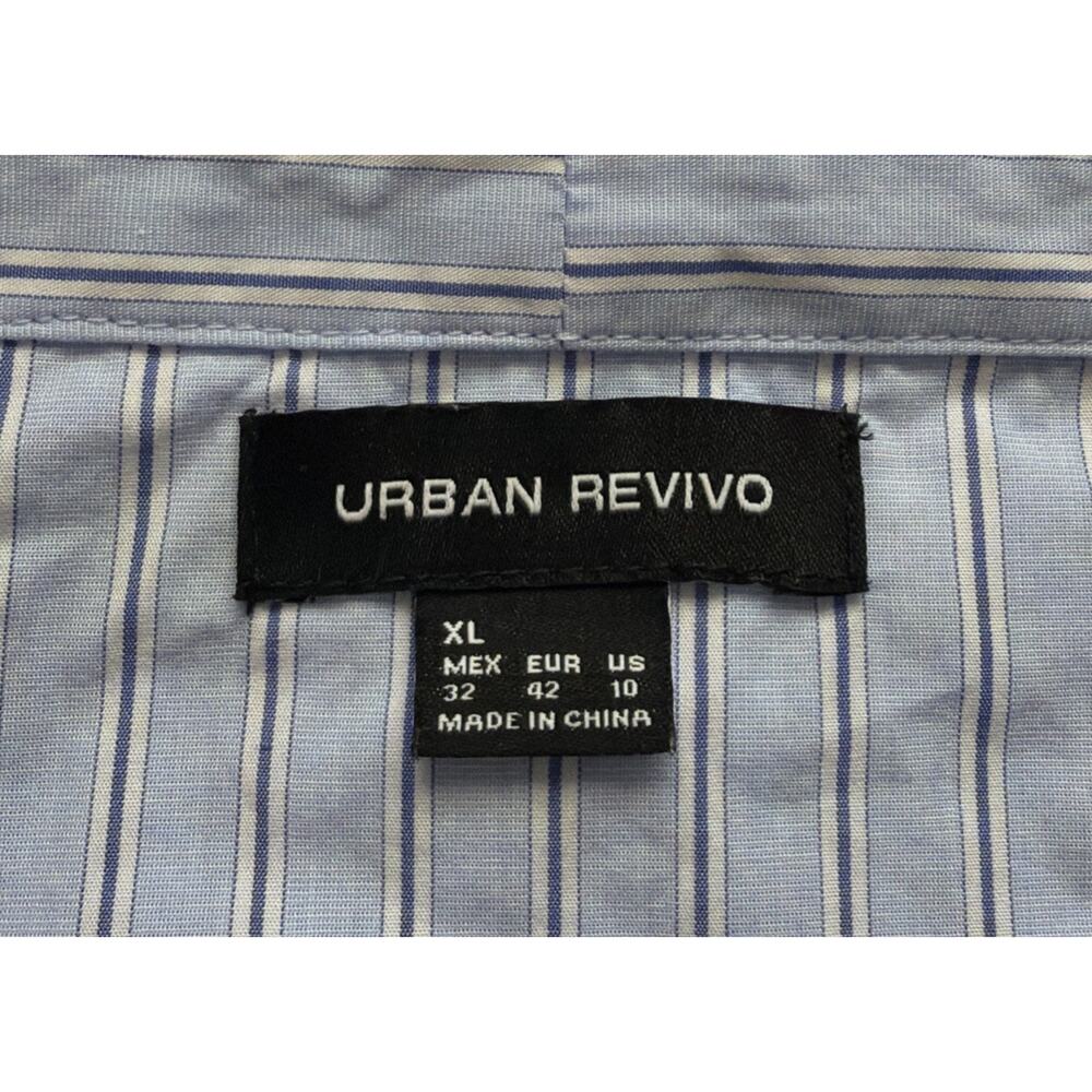 Urban Revivo Layered Shirt Size 10 Blue Pinstripe Black Lace Detail Off Shoulder - Picture 4 of 11
